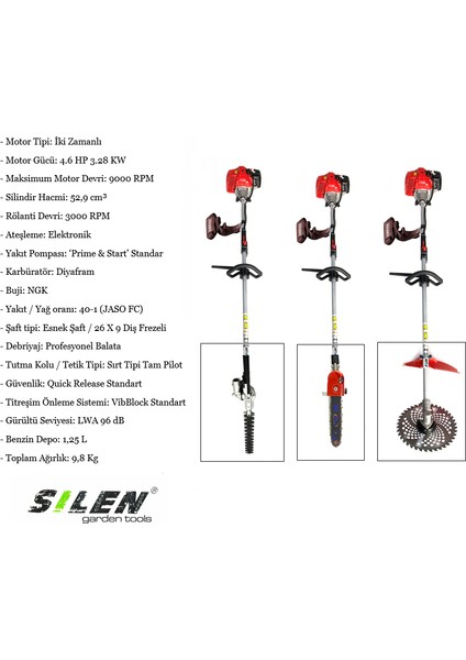 Yan Tırpan + Çit Kesme + Dal Budama Makinesi 3.2kw 4.6hp