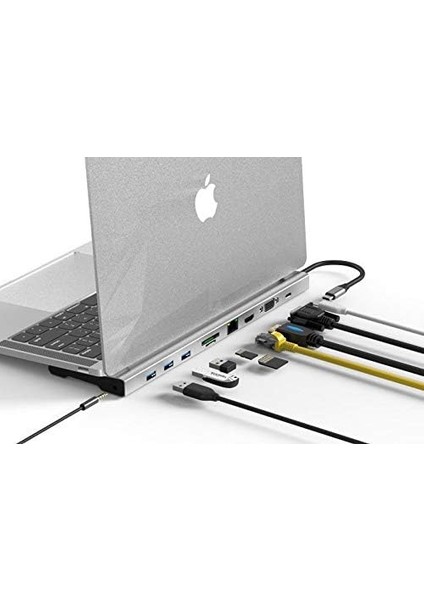 V80 Type-C To 10IN1 Macbook Book Port Çoklayıcı (3xusb 3.0+Hdmı+Usb 3.1 Type-C + RJ45 + Sd/tf)