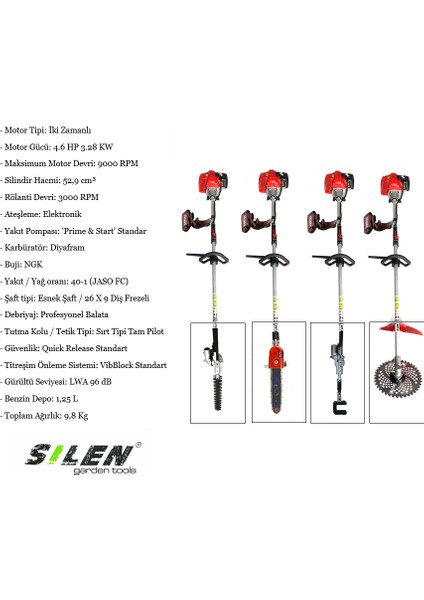 Yan Tırpan + Çit Kesme + Dal Testere + Zeytin Silkeleme Makinesi 3.2kw 4.6hp