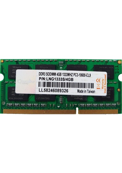 LNGDDR31333NB/4GB 4gb Ddr3 1333MHZ Book Bellek Cl9 PC3-10600 So-Dımm