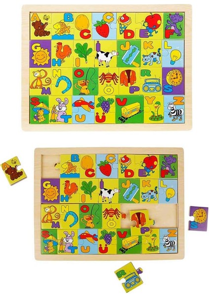 Ahşap Resimli Alfabe Puzzle Eğitici ve Zeka Geliştiren Oyuncak