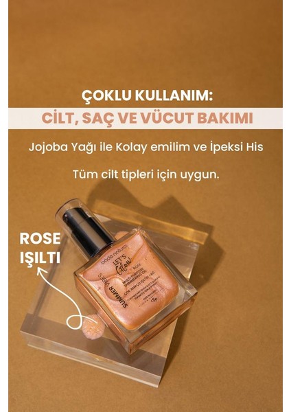 Bade Natural Nemlendirici Işıltılı Rose Çok Amaçlı Vücut Yağı 50 ml