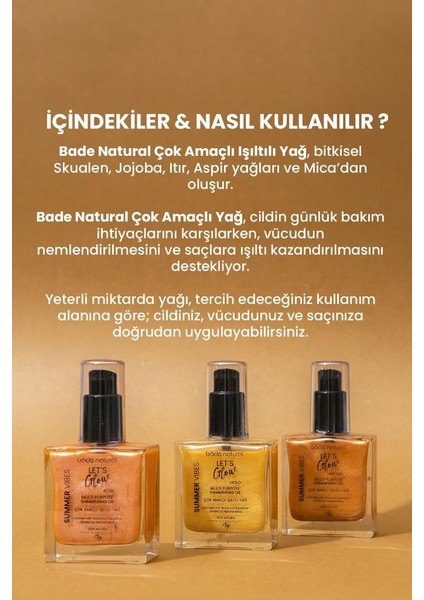 Bade Natural Nemlendirici Işıltılı Rose Çok Amaçlı Vücut Yağı 50 ml