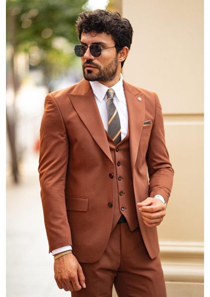 Balkan Slim Fit Kahve Takım Elbise fırsatları