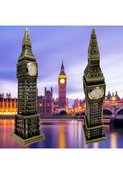 Dünyadan Hediyeler Vintage Metal Ingiltere London Big Ben Saat Kulesi Antik Bronz 23 cm