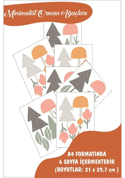 Minimalist Orman Ağaçları Soft Ağaç, Çiçek, Mantar, Yapraklar, Botanik Duvar Sticker fırsatları