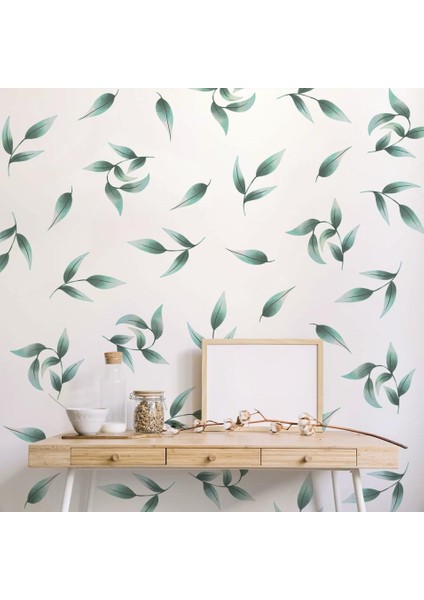 Yeşil Botonik Yapraklar Minimalist Botanik Duvar Dekorasyon Sticker Etiket