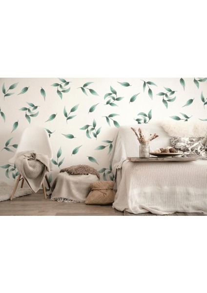 Yeşil Botonik Yapraklar Minimalist Botanik Duvar Dekorasyon Sticker Etiket fiyatları