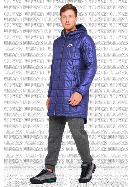 Synthetic Midi Parka Jacket Navy Ince Uzun Parka Ceket Mont Lacivert
