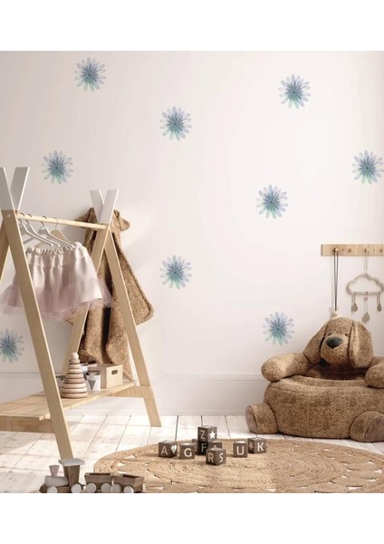 Soft Papatya Bohem Vintage Mavi Çiçek Soft Pastel Boho Tarzı Suluboya Çiçek Duvar Dekorasyon Etiket modelleri