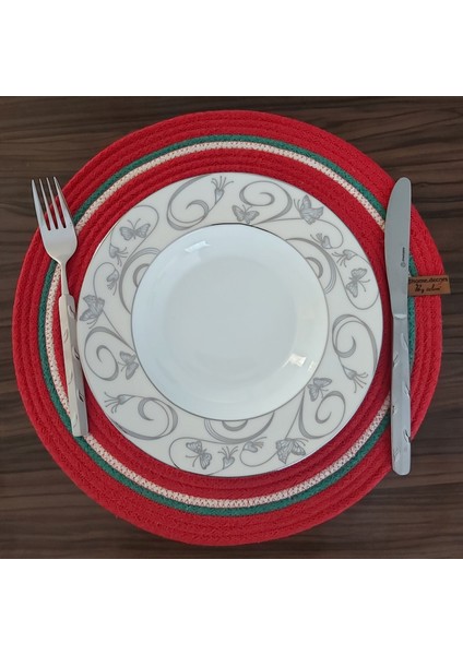 Amerikan Servis Supla Takımı Kırmızı Tabak Altlığı Mutfak Hasır Sepet Sunum Hediye 34X34CM fiyatları