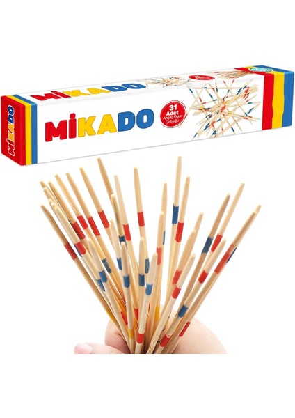 Ahşap Mikado Oyun Çubukları Mini Renkli Eğitici Motor Zeka ve Beceri Oyunu 31 Adet Çubuk