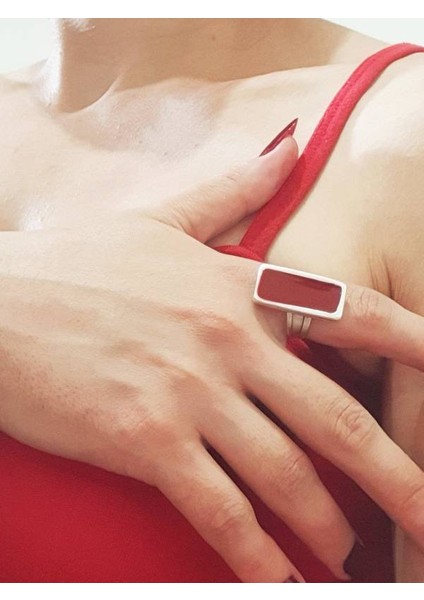 Gümüş Kaplama Antik Çelik Kadın Renkli Ayarlanabilir Yüzük