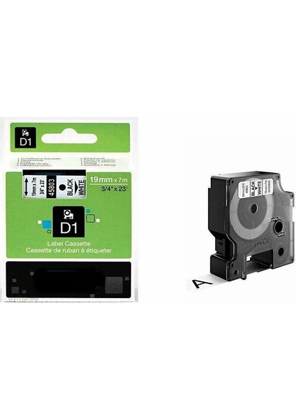 Dymo D1 45803 S0720830 19MM x 7 Mt. Muadil Beyaz Etikete Siyah Yazı Şerit Etiket Kaseti