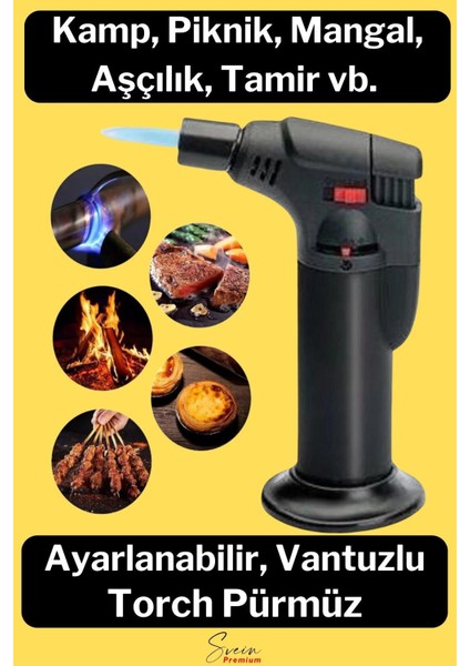 Ayaklı Premium Doldurulabilir Depolu Vantuzlu 1300 Derece Torch Kamp Mangal Piknik Pürmüz Çakmak