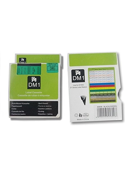 Dymo D1 45809 S0720890 19 mm x 7 Mt. Muadil Yeşil Etikete Siyah Yazı Şerit Etiket Kaseti