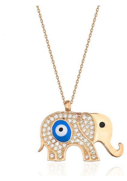 925 Ayar Rodyum Kaplamalı Beyaz Taşlı Mavi Nazarlı Fil Tasarım Gümüş Kolye modelleri