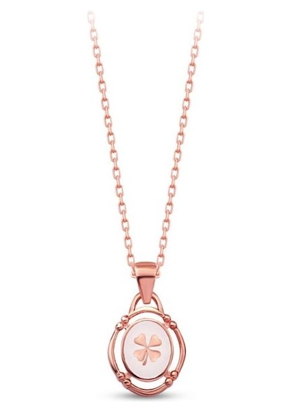 925 Ayar Rose Kaplamalı Siyah Mineli Yonca Gümüş Kolye fiyatları
