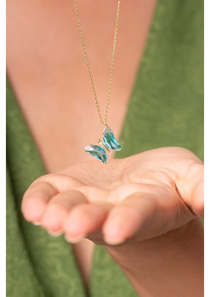 925 Ayar Gümüş Cam Taşlı Kelebek Kolye fiyatları