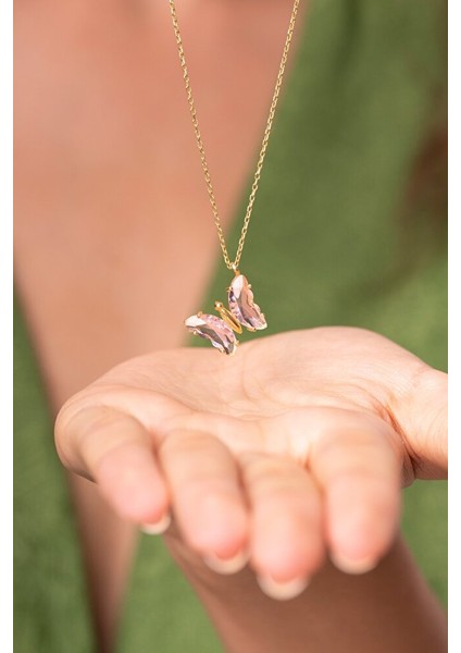 925 Ayar Gümüş Cam Taşlı Kelebek Kolye modelleri