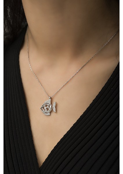 925 Ayar Rose Kaplamalı Beyaz Taşlı Balık Gümüş Kolye fırsatları