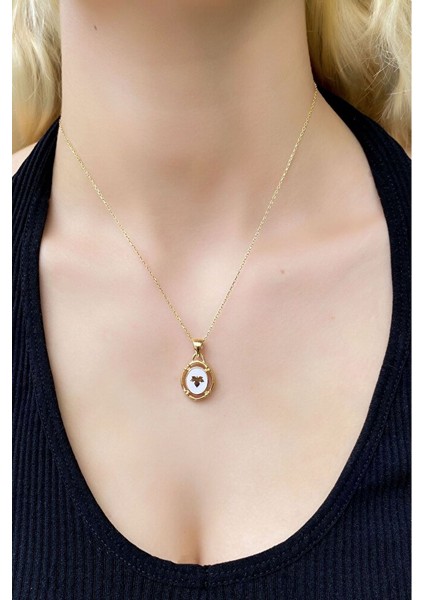 925 Ayar Rose Kaplamalı Siyah Mineli Yaprak Gümüş Kolye
