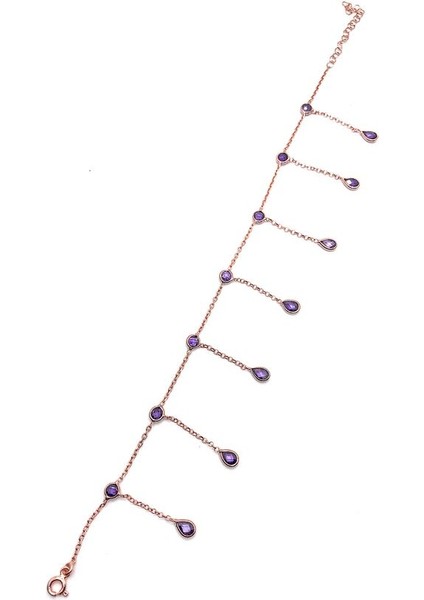 925 Ayar Rodyum Kaplamalı Damla Kesim Mor Taşlı Gümüş Halhal fiyatları