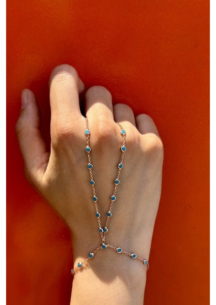 925 Ayar Rose Kaplama Mavi Taşlı Gümüş Şahmeran