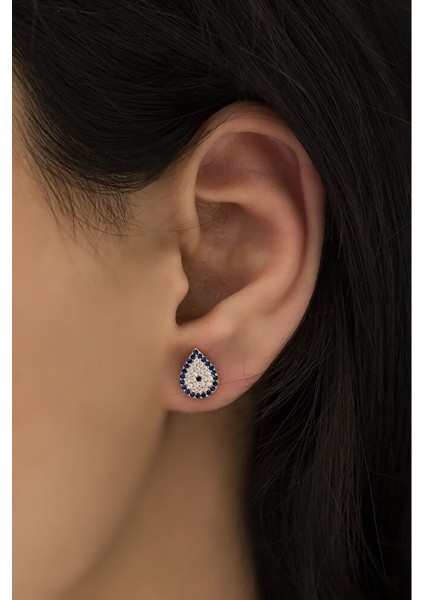 925 Ayar Rose Kaplamalı Zirkon Taşlı Damla Kesim Nazar Zincirli Kıkırdak Gümüş Küpe modelleri