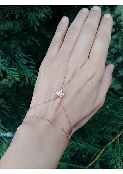 925 Ayar Rose Kaplamalı Beyaz Taşlı Yaprak Tasarım Gümüş Şahmeran