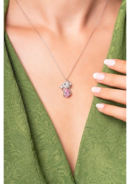 925 Ayar Pembe Taşlı Fare Kolye fiyatları