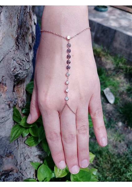 925 Ayar Rose Kaplamalı Pul ve Beyaz Taşlı Gümüş Şahmeran