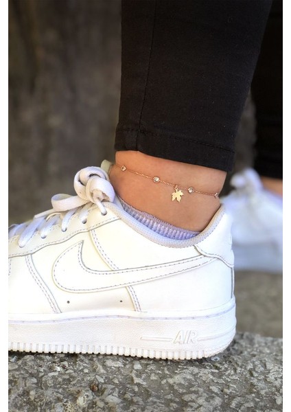 925 Ayar Rodyum Kaplama Beyaz Taşlı Yaprak Gümüş Halhal fiyatları