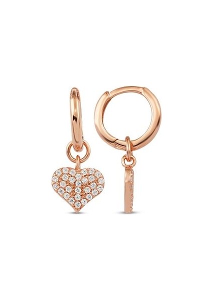 Zirkon Taşlı Gümüş Kalp Küpe