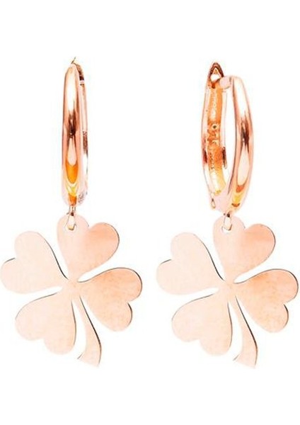 925 Ayar Rose Kaplamalı Yonca Halka Gümüş Küpe