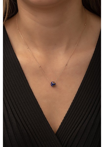 925 Ayar Rose Kaplamalı Turkuaz Mineli Nazar Boncuklu Top Zincirli Kare Küp Gümüş Kolye fırsatları