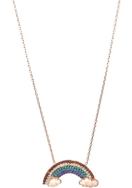 925 Ayar Rose Kaplamalı Multicolour Taşlı Gökkuşağı Gümüş Kolye