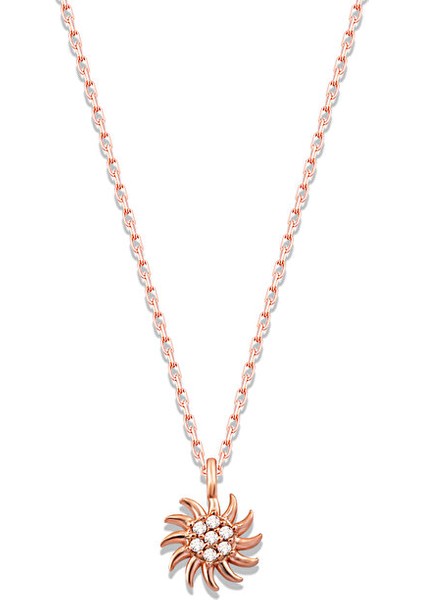 925 Ayar Rose Kaplamalı Beyaz Taşlı Minimal Güneş Gümüş Kolye