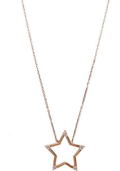 925 Ayar Rose Kaplamalı Beyaz Taşlı Yıldız Gümüş Kolye