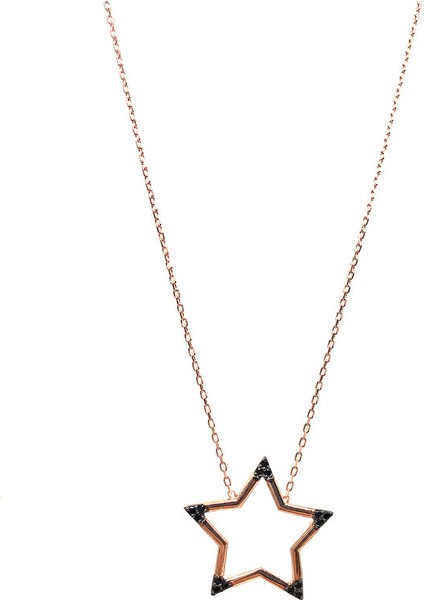 925 Ayar Rose Kaplamalı Beyaz Taşlı Yıldız Gümüş Kolye fiyatları