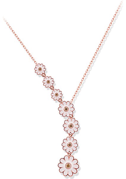 925 Ayar Rose Kaplamalı Beyaz Mineli Papatya Gümüş Kolye fiyatları