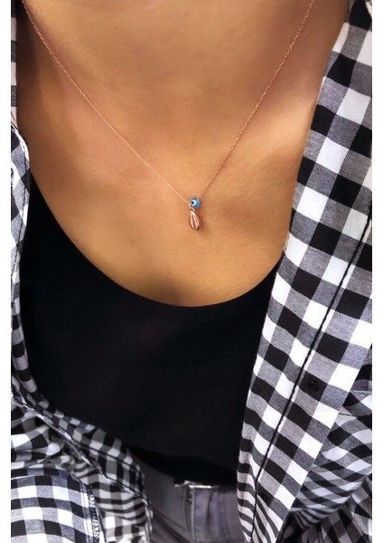 925 Ayar Rose Kaplamalı Nazar Boncuklu Minimal Deniz Kabuğu Gümüş Kolye fiyatları