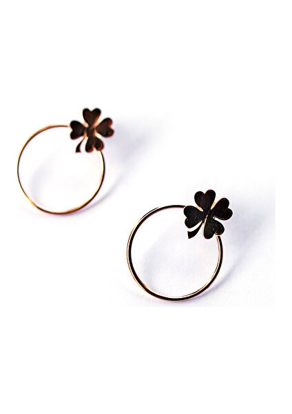 925 Ayar Rose Kaplamalı Yonca Halka Gümüş Küpe