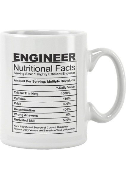 Engineer Nutrition Facts Mühendis Hediye Baskılı Kupa Bardak