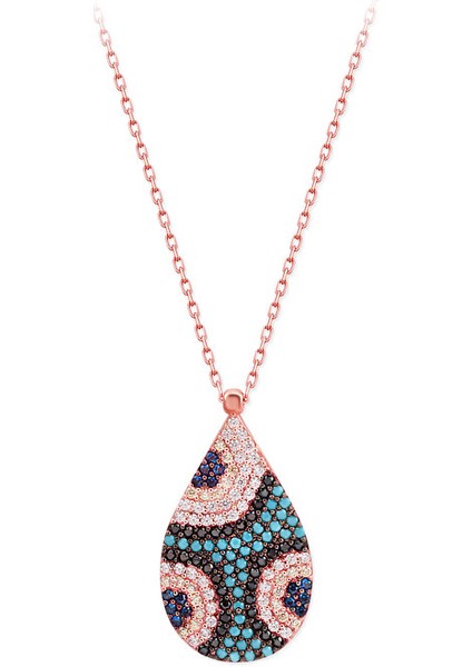 925 Ayar Rose Kaplamalı Zirkon Taşlı Nazarlı Damla Gümüş Kolye modelleri