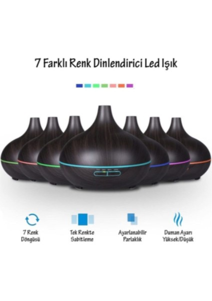 Aroma Difüzör Oda Nemlendirici Buhar Makinası LED Gece Işığı Uzaktan Kumandalı 550 ml fırsatları