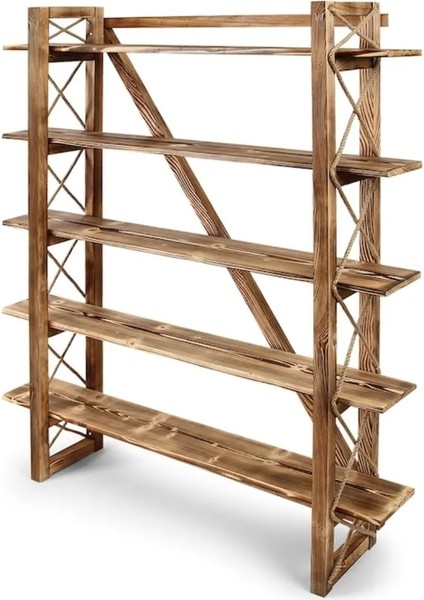 Tamamen Ahşap Dekoratif 5 Bölmeli El Yapımı Raf & Kitaplık