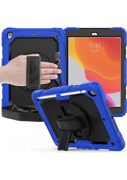 Apple ipad 9.7 2018 6.nesil Kılıf Yatay ve Dikey Standlı Askılı Zırh Özellikli Pars Defender Kılıf (Model A1893,A1954)