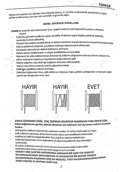 STR-201-PA1200 Elektrikli Vinç 600/1200 kg Bakır Sargı