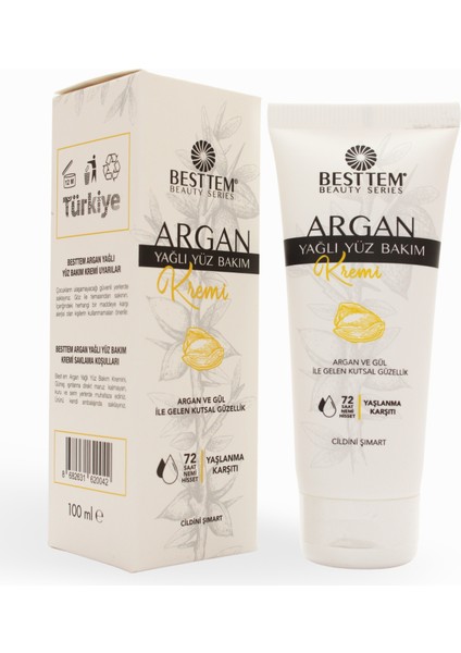 Yüz Bakım Kremi Argan Ve Gül, Sıkılaştırıcı, Nemlendirici, Besleyici Kadifemsi Yapı 100ml